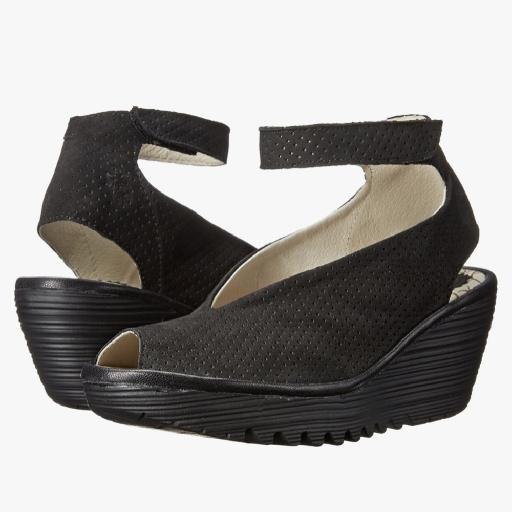 Fly London Yala Peep Toe Wedges